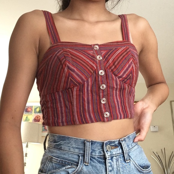 American Eagle Outfitters Tops - Bustier crop tank top with buttons striped